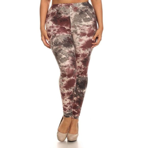 (Plus) Curvy Mauve Pink Tie Dye Pattern Print Leggings - Picture 2 of 5